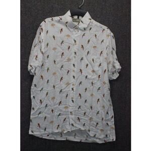Kenny Flowers Large White Multicolor Parrot Print Button Up Shirt Hawaiian